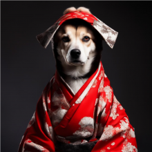 Инугами - дух собаки в традиционной японской одежде